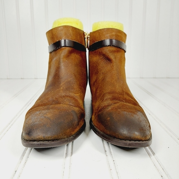 Franco Sarto Santos Brown Leather Boots With Buckle and Side Zip H361 - Picture 3 of 12